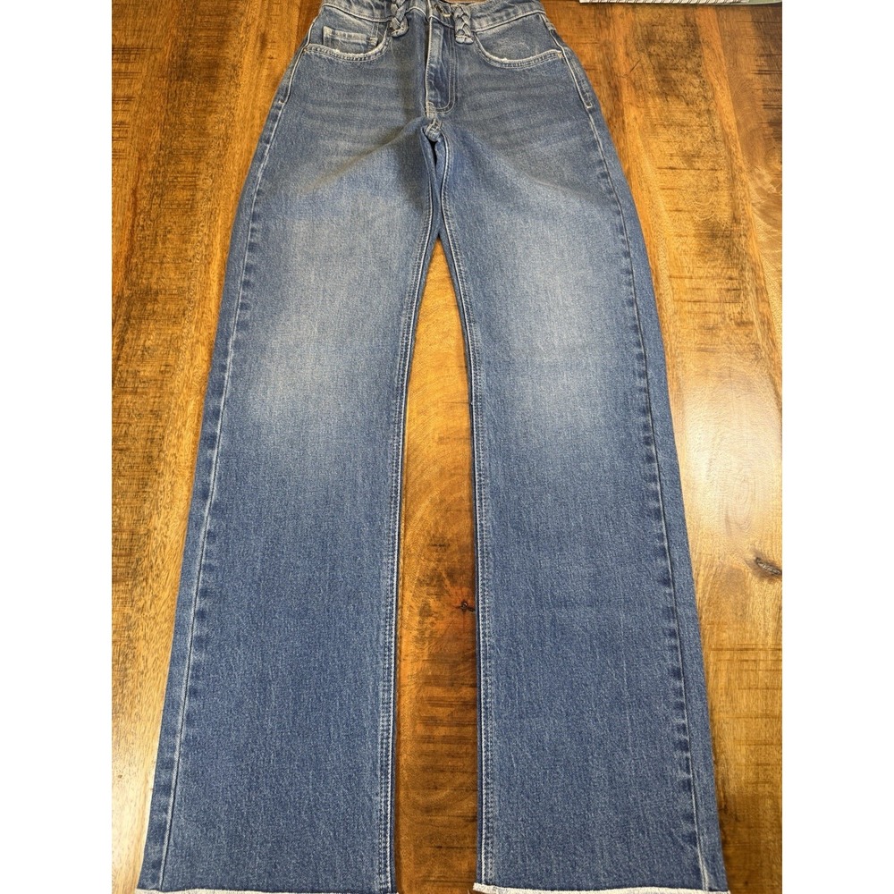 Vero Moda Kathy Jeans 28 Blue High Rise Straight Leg Braided Raw Hem Denim